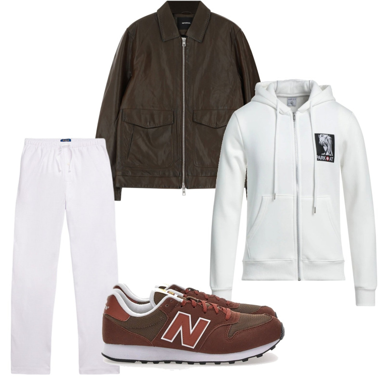 Outfit uomo - Tempo libero. Stile Urban per Sport. Abbinamento con felpe con cappuccio, giacche, pantaloni, sneakers.
