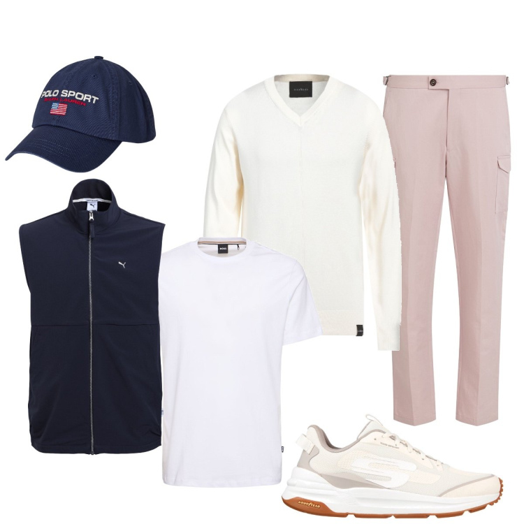 Outfit uomo - Aria di Primavera. Stile Trendy per Tutti i giorni. Abbinamento con pullovers, giacche, pantaloni cargo, berretti, sneakers, t-shirt.