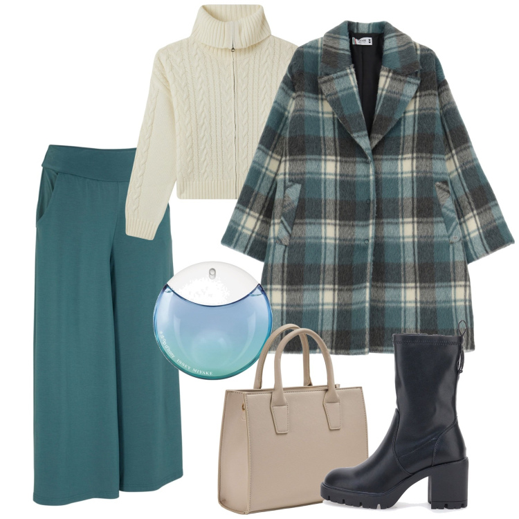 Outfit donna - Turquoise. Stile Bon Ton per Tutti i giorni. Abbinamento con pantaloni culotte, profumi, shopping bag, cardigans, cappotti, stivaletti.