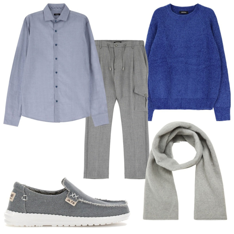 Outfit uomo - Total look #2062826. Stile Casual per Tutti i giorni. Abbinamento con sciarpe e foulard, pantaloni cargo, maglieria, camicie, scarpe stringate.