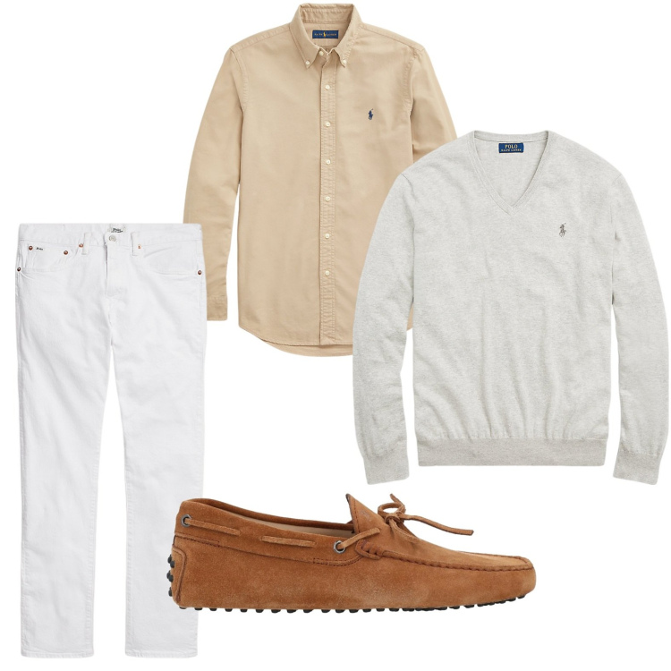 Outfit uomo - Mocassino e jeans. Stile Trendy per Tutti i giorni. Abbinamento con scarpe stringate, jeans, maglieria, camicie.