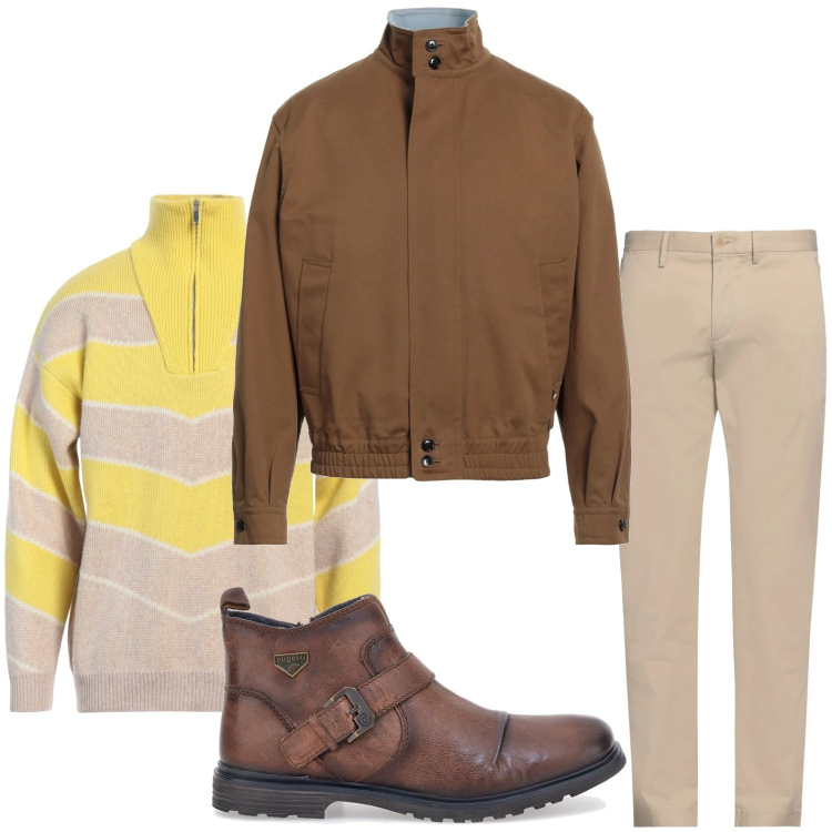 Outfit uomo - La giacca soprabito. Stile Trendy per Tutti i giorni. Abbinamento con pantaloni chino, giacche, maglieria, stivali e stivaletti.