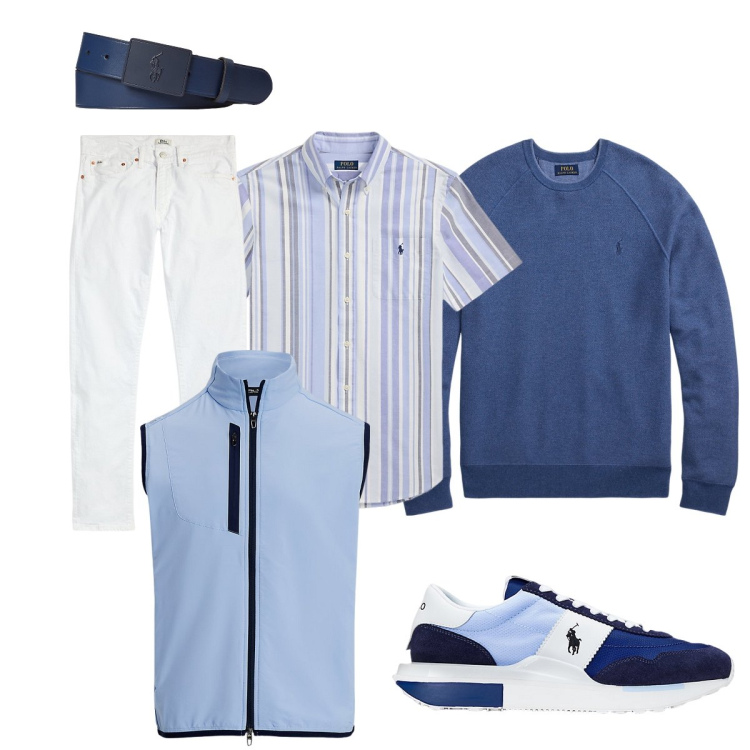 Outfit uomo - Al mare. Stile Trendy per Mare. Abbinamento con jeans, camicie, maglieria, gilet, cinture, sneakers.