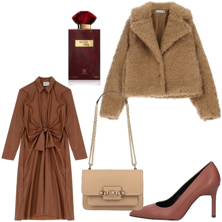 Outfit donna - Un vestito particolare. Stile Chic per Serata fuori. Abbinamento con décolleté, borse a spalla, profumi, blazer, vestiti.