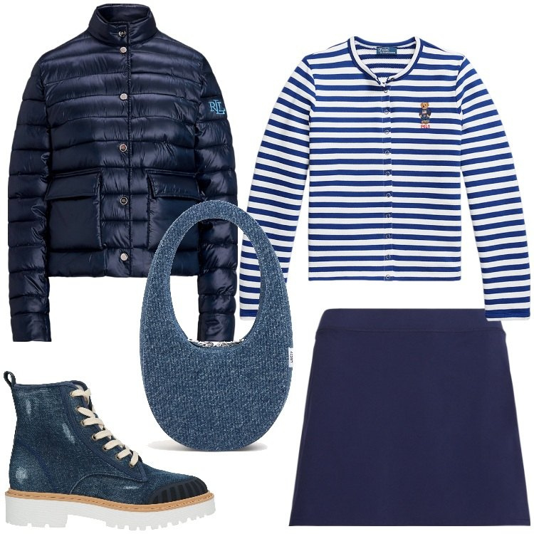Outfit donna - Voglia di primavera. Stile Casual per Tutti i giorni. Abbinamento con stivaletti, piumini, cardigans, minigonne, borse a mano.