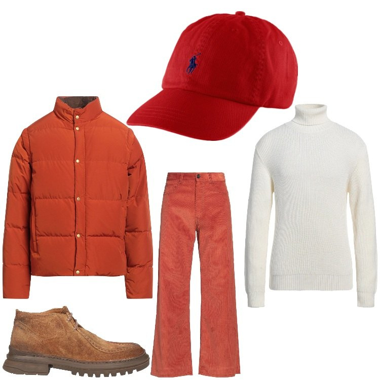 Outfit uomo - Vivace. Stile Casual per Tutti i giorni. Abbinamento con piumini, maglieria, stivali e stivaletti, pantaloni, cappelli.