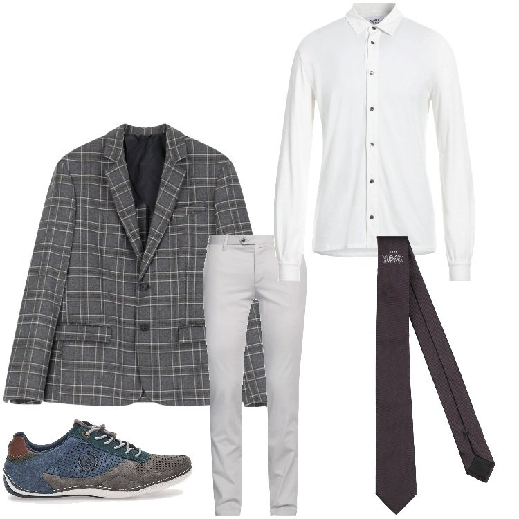 Outfit uomo - Sporty chic. Stile Casual per Ufficio. Abbinamento con camicie, cravatte, pantaloni, giacche, scarpe stringate.