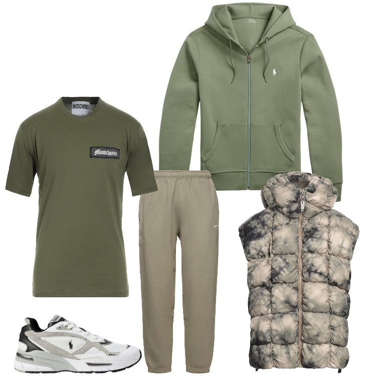 Outfit uomo - Faccio due passi. Stile Casual per Sport. Abbinamento con t-shirt, piumini, felpe, sneakers, pantaloni.