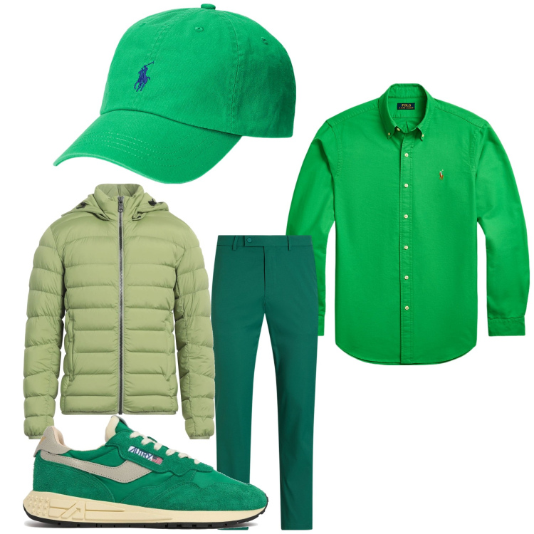 Outfit uomo - Mr. Green. Stile Casual per Tutti i giorni. Abbinamento con piumini, cappelli, camicie, pantaloni, sneakers.
