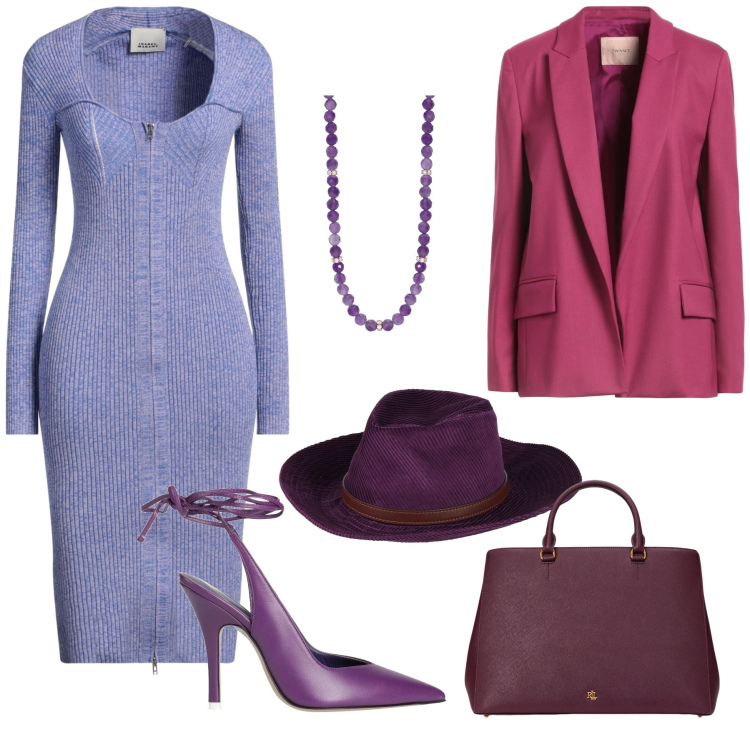 Outfit donna - Total look. Stile Chic per Cerimonia. Abbinamento con blazer, cappelli, décolleté, vestiti midi/longuette, collane, borse a mano.