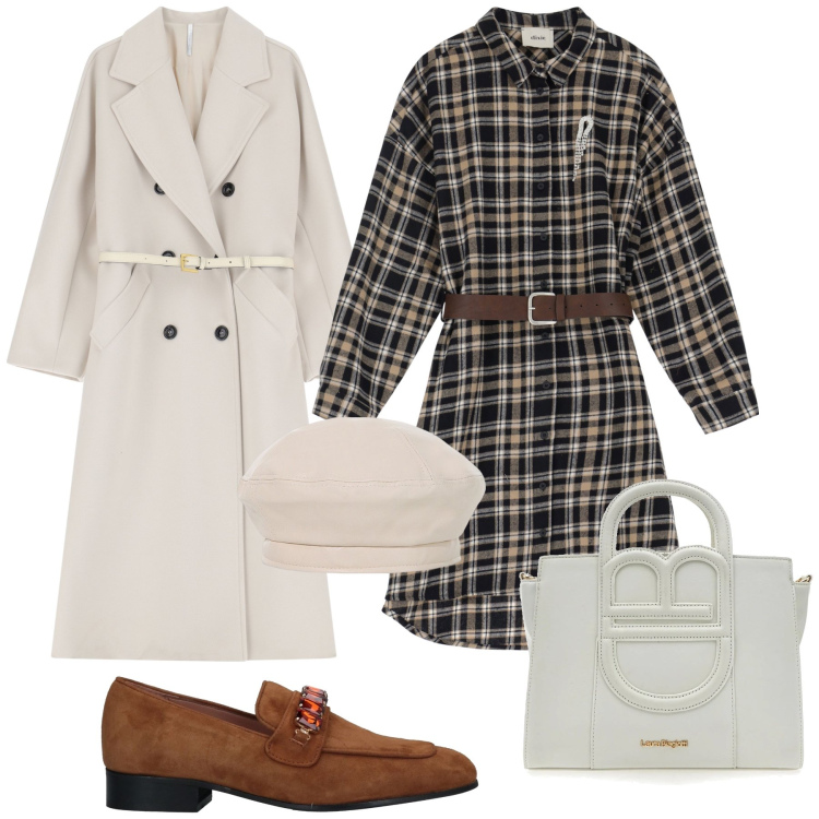Outfit donna - Il cappotto per mille occasioni. Stile Trendy per Tutti i giorni. Abbinamento con mocassini, cappotti, vestiti corti, cappelli e berretti, borse a tracolla.
