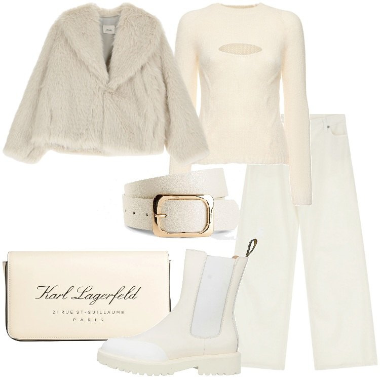 Outfit donna - Must have giacca corta in ecopelliccia. Stile Trendy per Tutti i giorni. Abbinamento con cinture, stivaletti chelsea, borse a mano, pantaloni, blazer, maglieria.