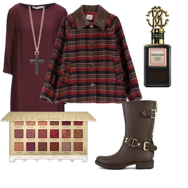 Outfit donna - Serata fuori. Stile Trendy per Serata fuori. Abbinamento con vestiti corti, ombretti, profumi, collane, blazer, stivali.