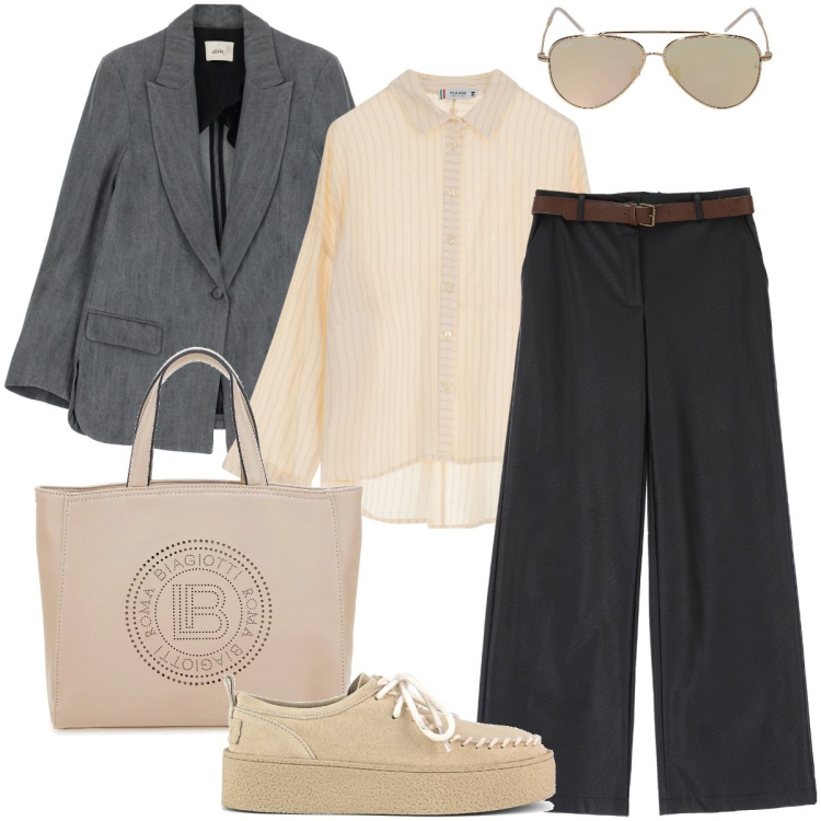 Outfit donna - La camicia a righe. Stile Trendy per Tutti i giorni. Abbinamento con pantaloni, camicie, blazer, mocassini, occhiali da sole, borse a tracolla.