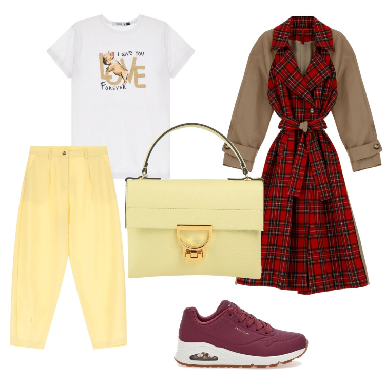 Outfit donna - Total look #2063082. per Tutti i giorni. Abbinamento con borse a mano, t-shirt, trench, pantaloni, sneakers.