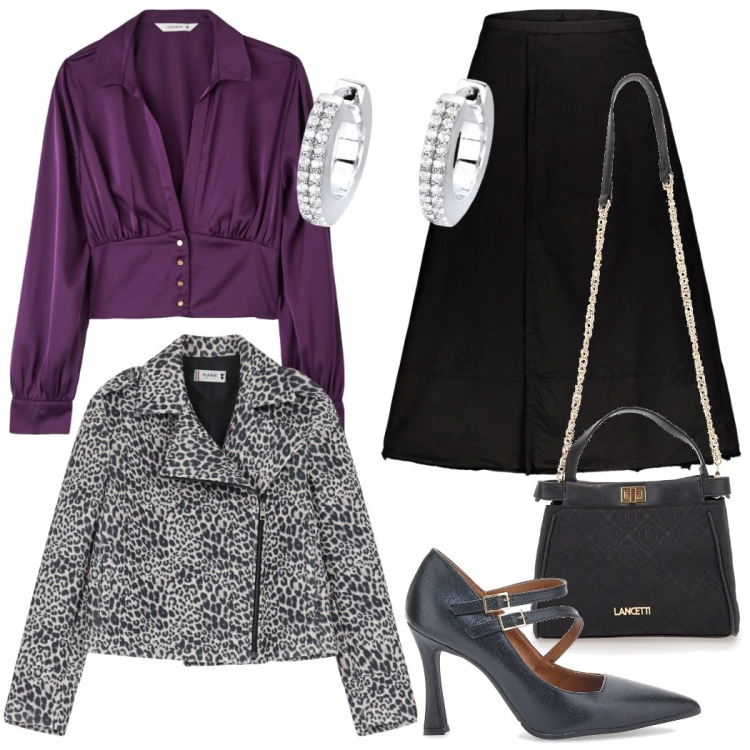 Outfit donna - Serata speciale. Stile Chic per Serata fuori. Abbinamento con bluse, orecchini, blazer, gonne lunghe, borse a tracolla, décolleté.