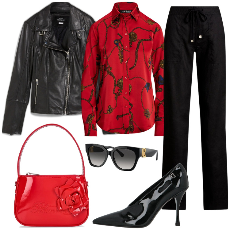 Outfit donna - Total look #2063109. Stile Glamour per Serata fuori. Abbinamento con blazer, décolleté, pantaloni, occhiali da sole, camicie, borse a mano.