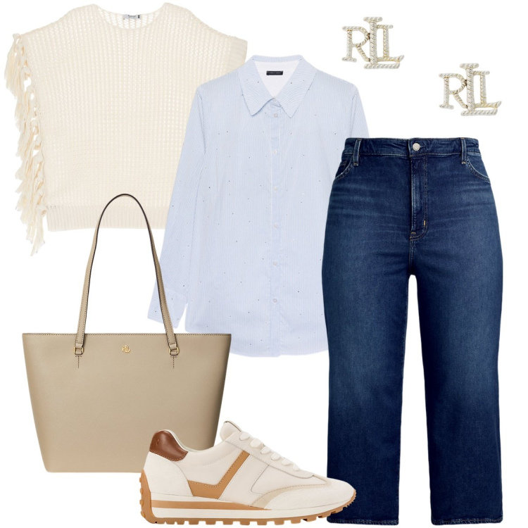 Outfit donna - Il gilet crochet. Stile Casual chic per Tutti i giorni. Abbinamento con maglieria, sneakers, borse tote, orecchini, jeans, camicie.