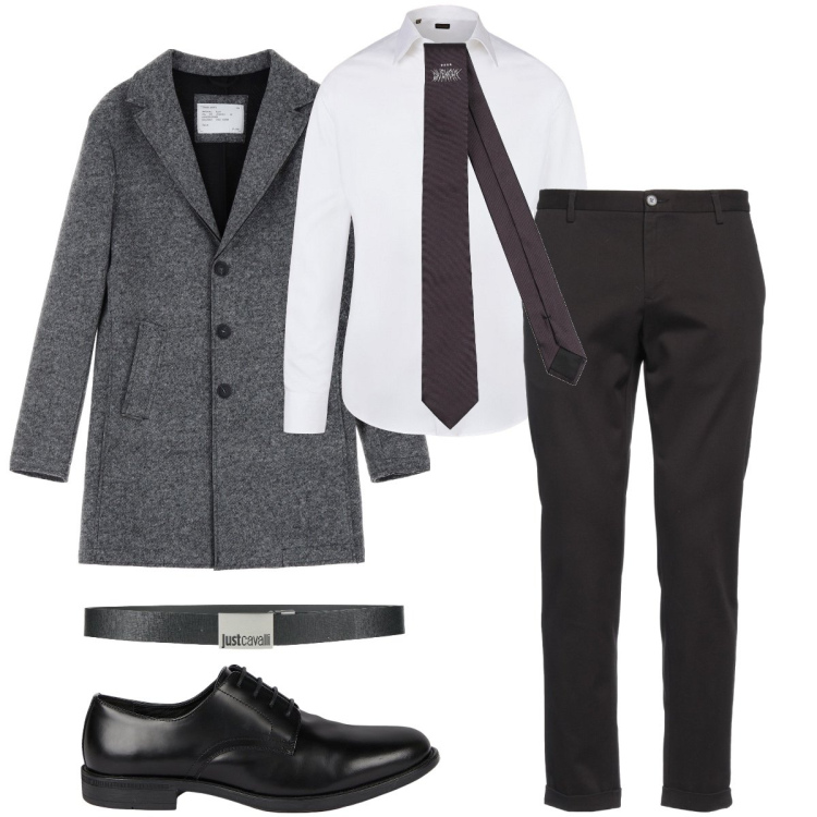 Outfit uomo - Il cappotto mélange. Stile Business/Elegante per Serata speciale. Abbinamento con cinture, cravatte, pantaloni, cappotti, scarpe stringate, camicie.