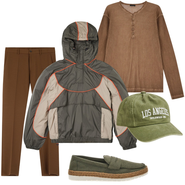 Outfit uomo - Pantaloni terracotta. Stile Trendy per Tutti i giorni. Abbinamento con giacche, cappelli, t-shirt, pantaloni, scarpe stringate.