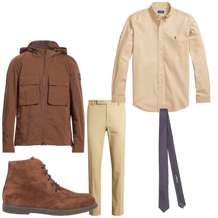 Outfit uomo - Basta una cravatta. Stile Business/Elegante per Ufficio. Abbinamento con stivali e stivaletti, cravatte, giacche, pantaloni chino, camicie.