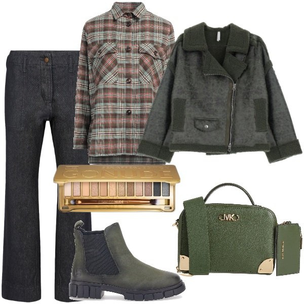 Outfit donna - Total look #2063180. Stile Trendy per Tutti i giorni. Abbinamento con camicie, borse a tracolla, ombretti, blazer, pantaloni, stivaletti chelsea.
