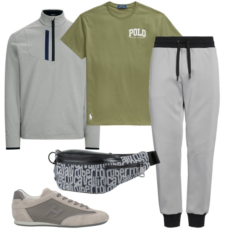 Outfit uomo - Il completo sportivo. Stile Casual per Sport. Abbinamento con pantaloni, sneakers, borse sportive, pullovers, t-shirt.
