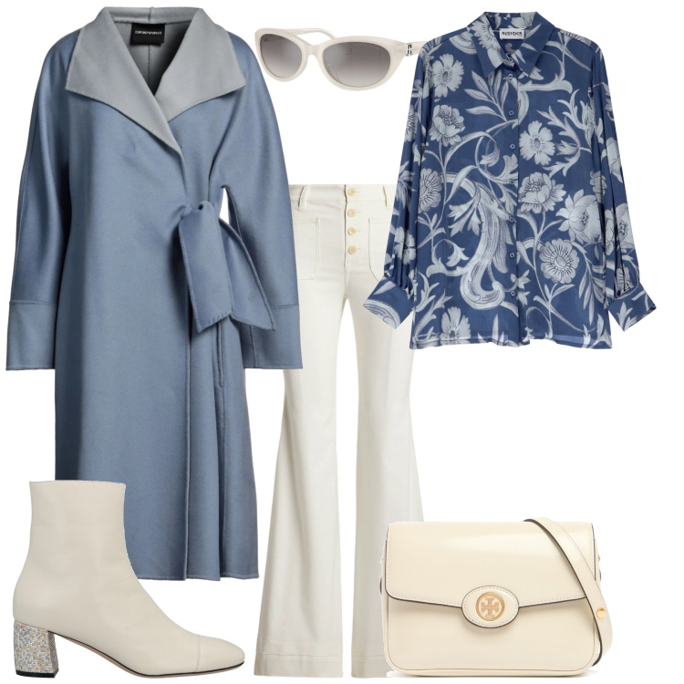 Outfit donna - Primavera 2025. Stile Chic per Tutti i giorni. Abbinamento con cappotti, stivaletti, occhiali da sole, pantaloni, camicie, borse a spalla.
