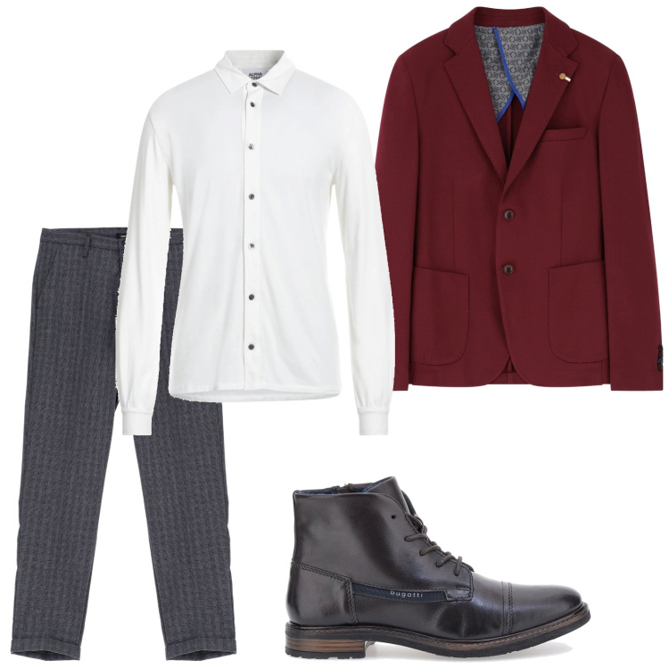 Outfit uomo - Blazer prugna. Stile Urban per Ufficio. Abbinamento con camicie, giacche, pantaloni, stivali e stivaletti.