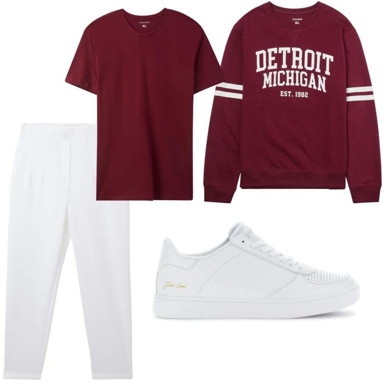 Outfit uomo - Tempo libero. Stile Trendy per Tutti i giorni. Abbinamento con pantaloni chino, t-shirt, felpe, sneakers.