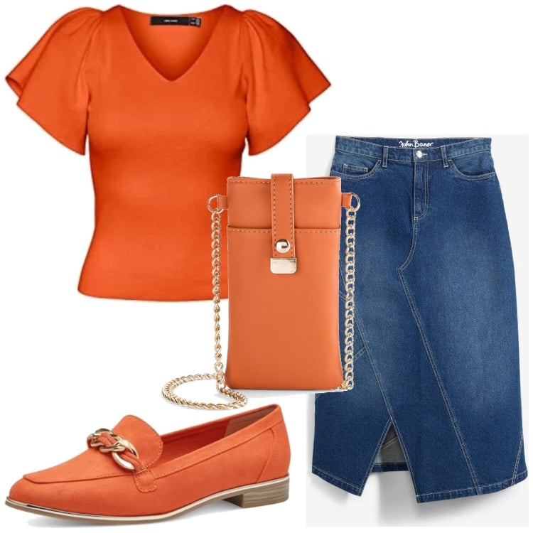 Outfit femme - Basique #1046. Style Basique pour Tous les jours. Assortir avec pochette, jupes longues, pulls, mocassins.