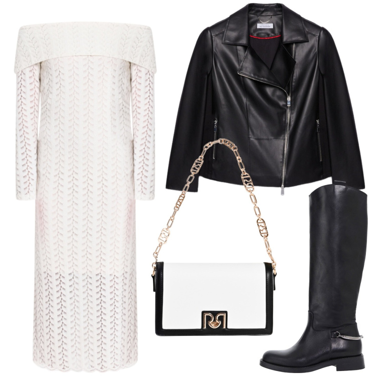 Outfit donna - Pizzo e pelle. Stile Rock per Serata fuori. Abbinamento con vestiti midi/longuette, borse a tracolla, stivali, blazer.
