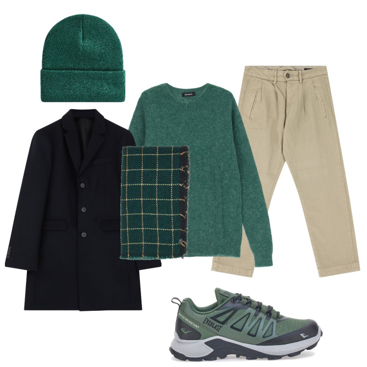 Outfit uomo - Total look #2063303. Stile Trendy per Tutti i giorni. Abbinamento con berretti, maglieria, cappotti, pantaloni, sneakers, sciarpe.