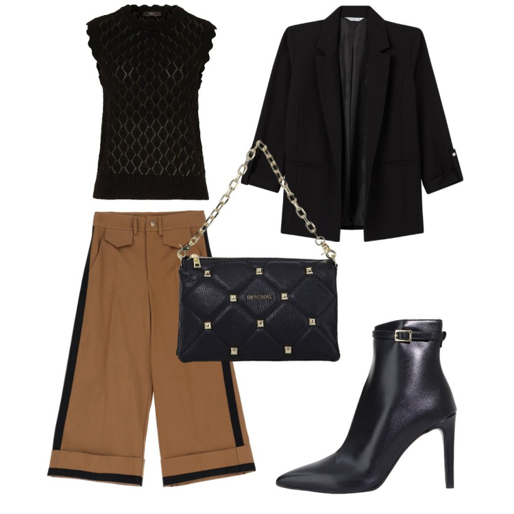 Outfit donna - Oh yeah. Stile Glamour per Serata fuori. Abbinamento con maglieria, blazer, borse a spalla, stivaletti, pantaloni.