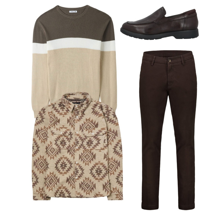 Outfit uomo - City. Stile Casual per Tutti i giorni. Abbinamento con scarpe stringate, cappotti, maglieria, pantaloni chino.