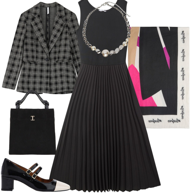 Outfit donna - L\'abito dal giorno alla sera. Stile Bon Ton per Tutti i giorni. Abbinamento con vestiti lunghi, décolleté, blazer, shopping bag, collane, sciarpe.