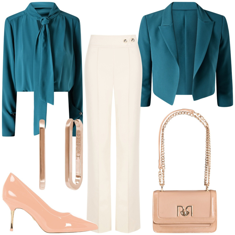 Outfit donna - La primavera di Rinascimento. Stile Chic per Serata fuori. Abbinamento con orecchini, pantaloni, blazer, décolleté, bluse, borse a tracolla.