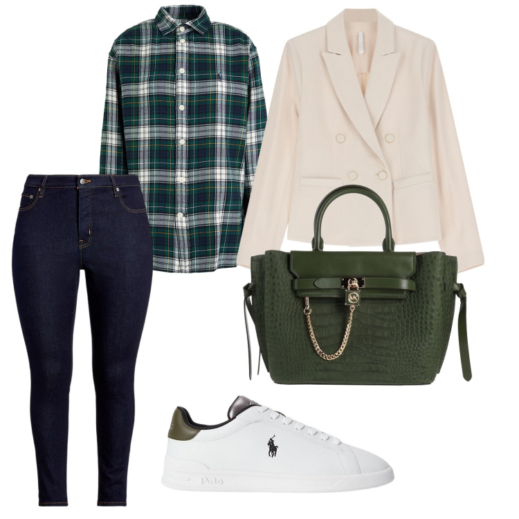 Outfit donna - La camicia a quadretti, tutto l\'anno. per Scuola/Università. Abbinamento con borse a mano, camicie, blazer, jeans skinny, sneakers.