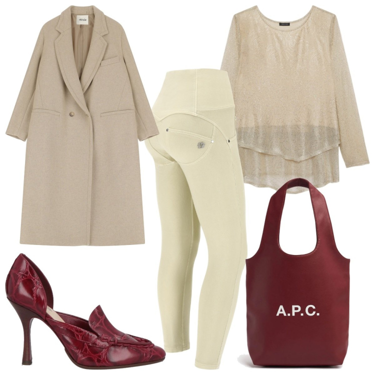 Outfit donna - Total look #2063414. Stile Sporty chic per Tutti i giorni. Abbinamento con décolleté, pantaloni skinny, blazer, t-shirt, shopping bag.