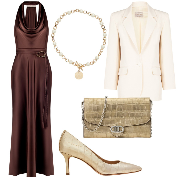 Outfit donna - Evento in Rinascimento. Stile Glamour per Cerimonia. Abbinamento con vestiti lunghi, blazer, collane, décolleté, borse a tracolla.