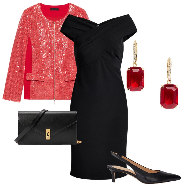 Outfit donna - Rosso passione. Stile Sexy per Serata fuori. Abbinamento con vestiti, clutch, décolleté, orecchini, blazer.