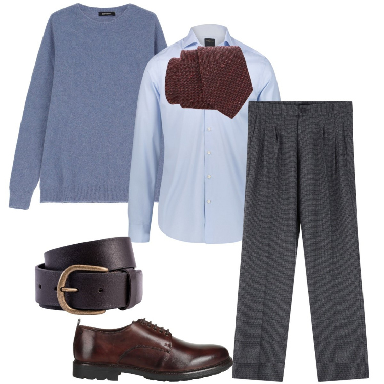 Outfit uomo - Camicia e cravatta. Stile Business/Elegante per Serata speciale. Abbinamento con scarpe stringate, pantaloni, cravatte, maglieria, camicie, cinture.