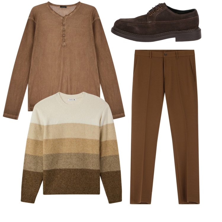 Outfit uomo - Caffellatte. Stile Casual per Tutti i giorni. Abbinamento con maglieria, t-shirt, pantaloni, scarpe stringate.