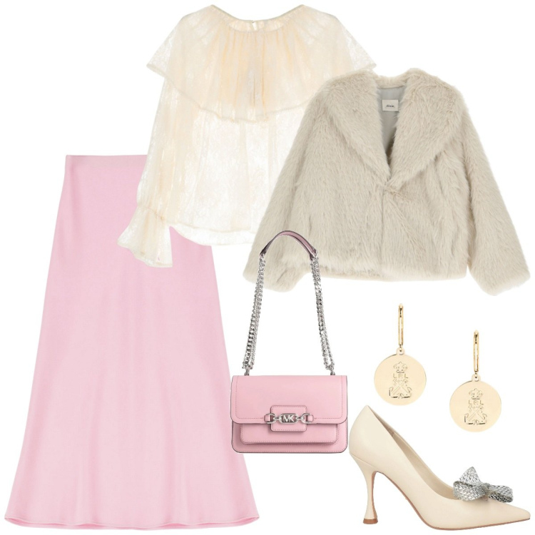 Outfit donna - Total look #2063543. Stile Romantica per Cerimonia. Abbinamento con décolleté, borse a spalla, camicie, gonne longuette, blazer, orecchini.