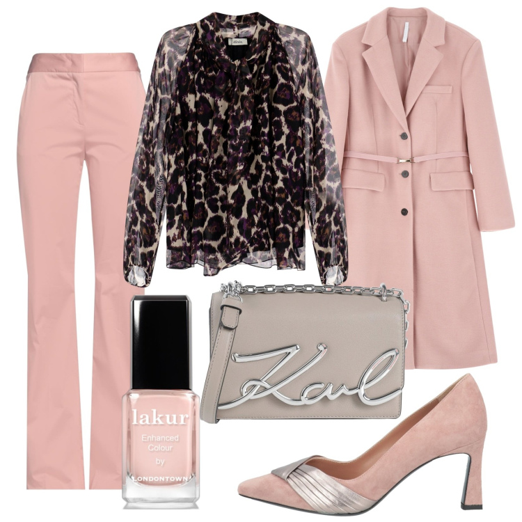Outfit donna - Total look #2063547. Stile Chic per Cerimonia. Abbinamento con pantaloni, borse a tracolla, décolleté, smalti, cappotti, camicie.