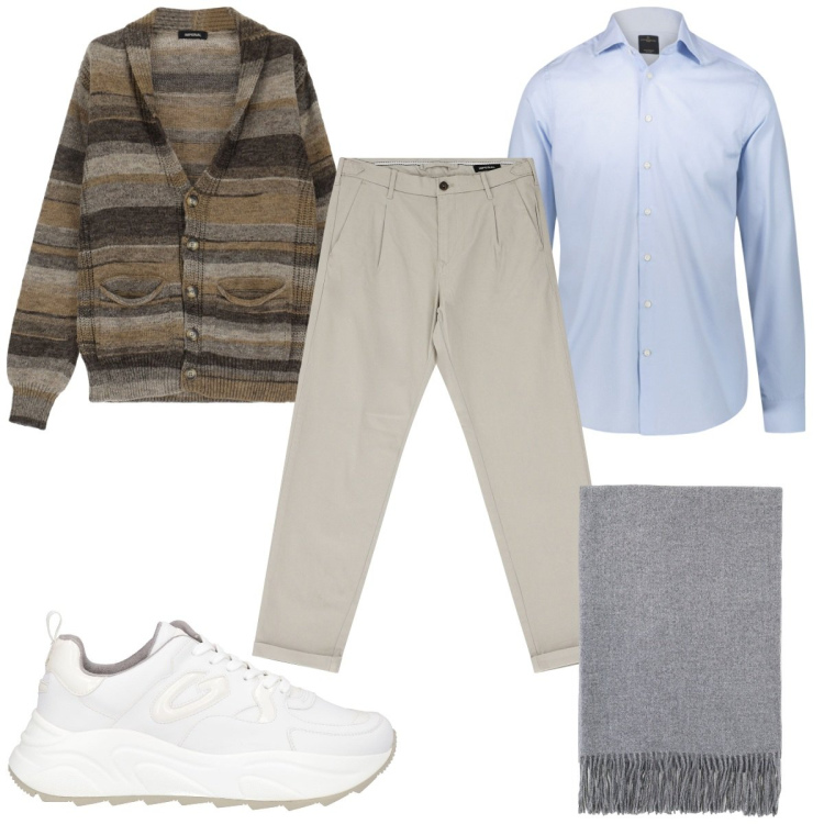 Outfit uomo - Total look #2063558. Stile Casual per Tutti i giorni. Abbinamento con sneakers, pantaloni, cardigans, sciarpe, camicie.