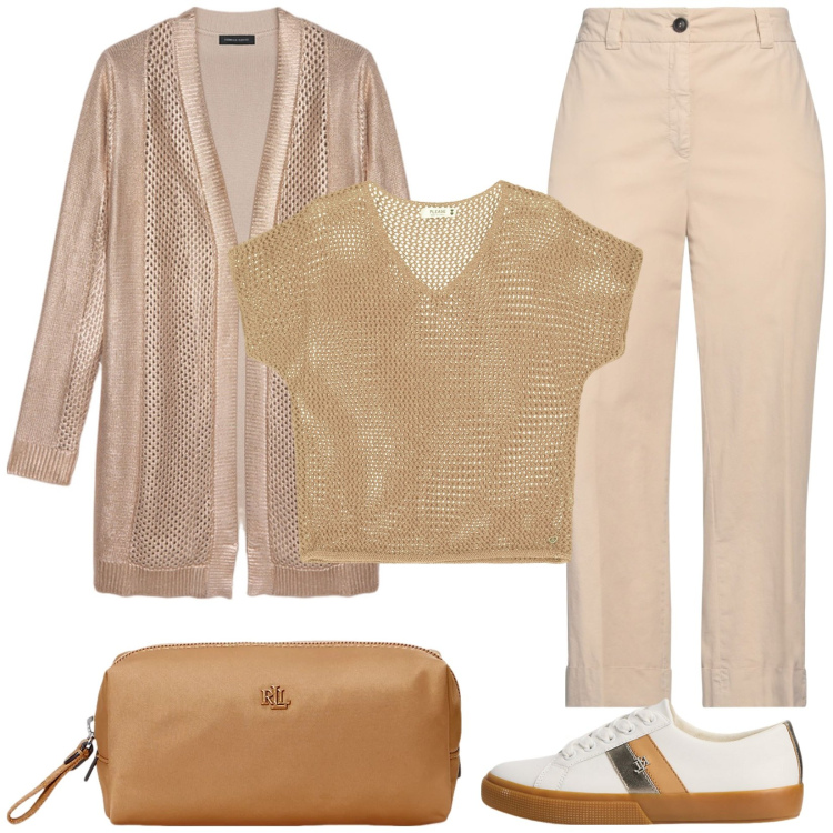 Outfit donna - Accessori R.Lauren. Stile Casual chic per Tutti i giorni. Abbinamento con pantaloni, maglieria, sneakers, pochette, cardigans.