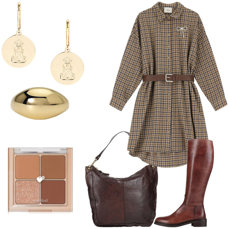 Outfit donna - Lo stivale alto. Stile Trendy per Tutti i giorni. Abbinamento con borse a spalla, stivali, ombretti, anelli, vestiti, orecchini.