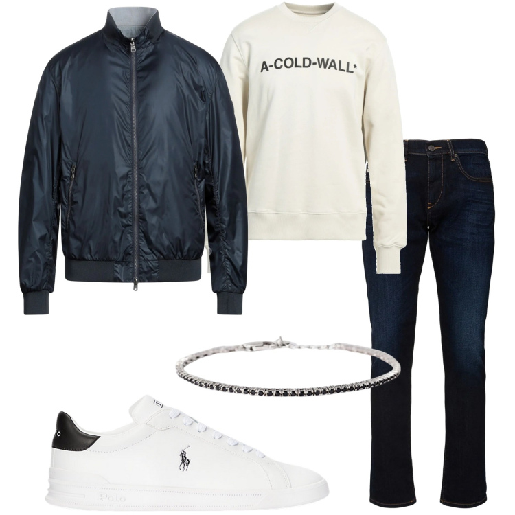 Outfit uomo - Casual chic. Stile Casual per Tutti i giorni. Abbinamento con giacche, felpe, braccialetti, sneakers, jeans slim fit.