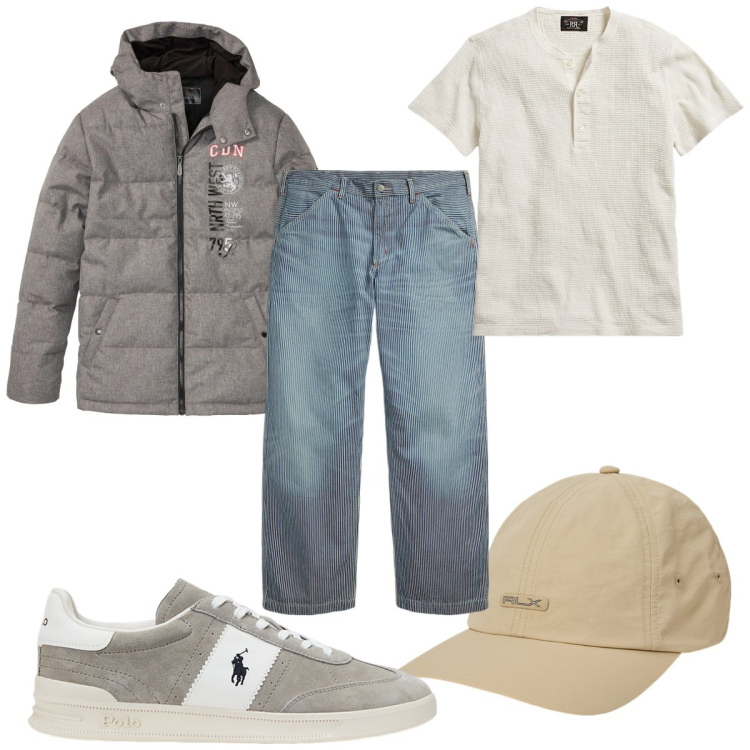 Outfit uomo - Total look #2063630. Stile Trendy per Tutti i giorni. Abbinamento con giacche, t-shirt, jeans, cappelli, sneakers.